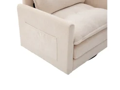 Poltrona giratória com bolso lateral - Tecido chenille - Bege