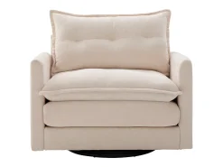 Poltrona giratória com bolso lateral - Tecido chenille - Bege