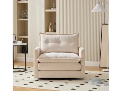 Poltrona giratória com bolso lateral - Tecido chenille - Bege