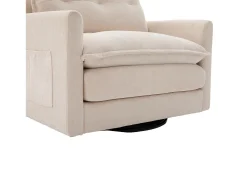 Poltrona giratória com bolso lateral - Tecido chenille - Bege