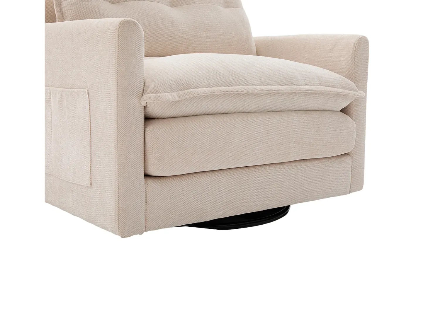 Poltrona giratória com bolso lateral - Tecido chenille - Bege