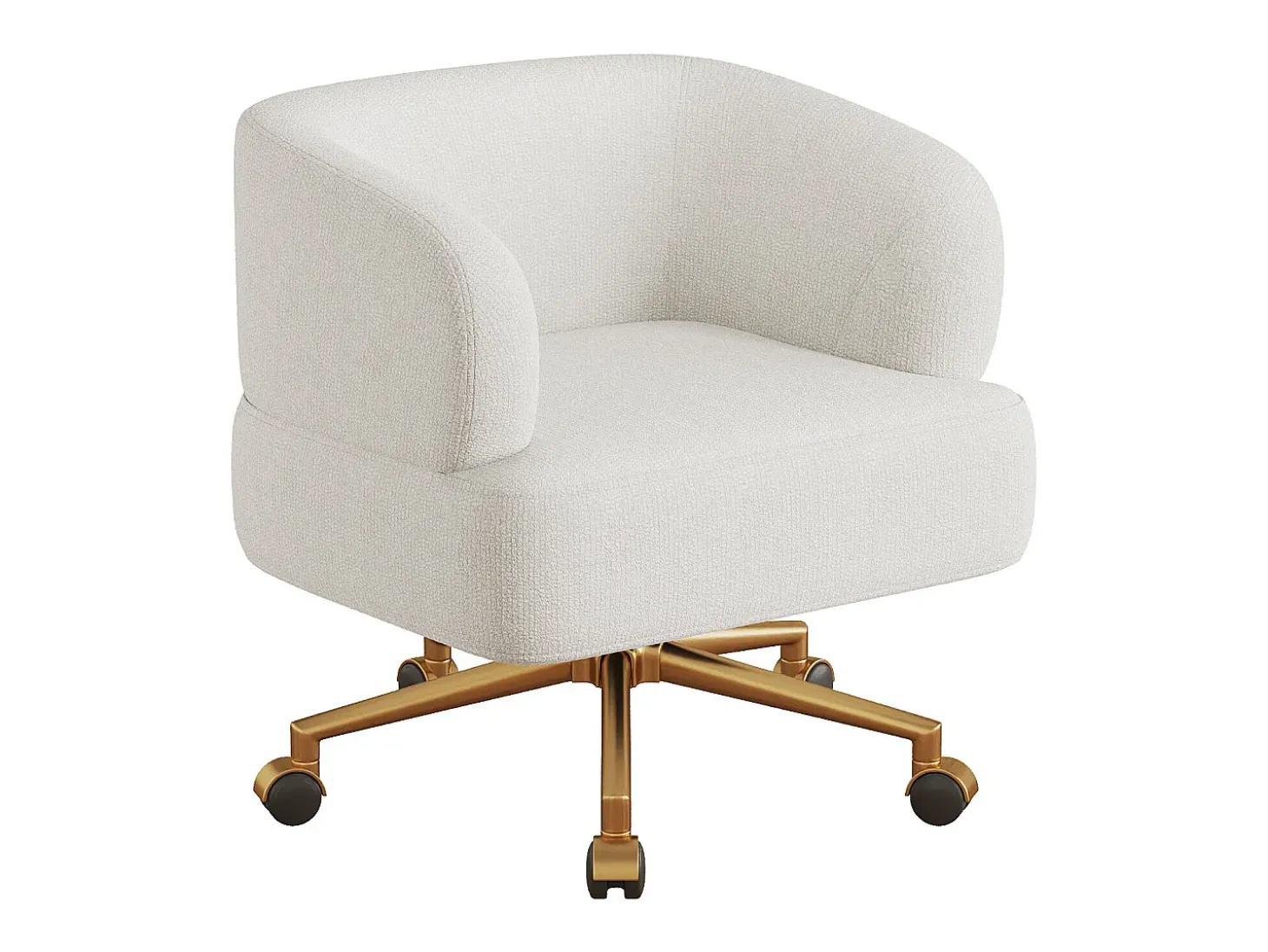 Poltrona giratória em chenille bege com almofada de assento de 20 cm, 71x60x71 cm