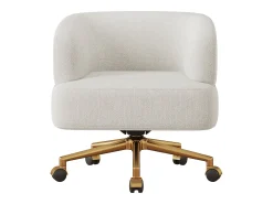 Poltrona giratória em chenille bege com almofada de assento de 20 cm, 71x60x71 cm