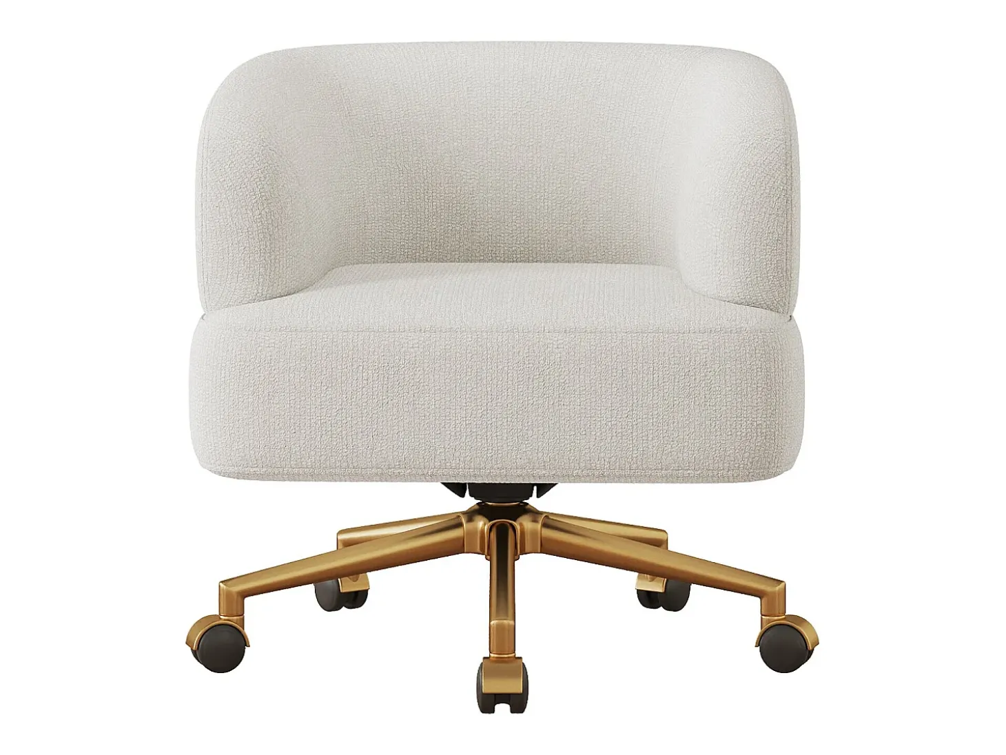Poltrona giratória em chenille bege com almofada de assento de 20 cm, 71x60x71 cm