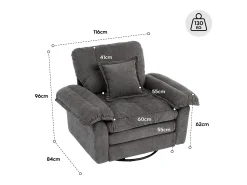 Poltrona giratória em tecido chenille cinza com almofada - Ideal para sala de estar, quarto e escritório.