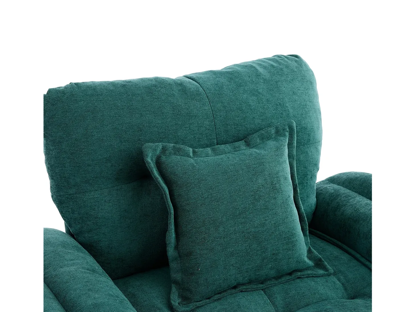 Poltrona giratória em tecido chenille verde com almofada - Ideal para sala de estar, quarto e escritório.