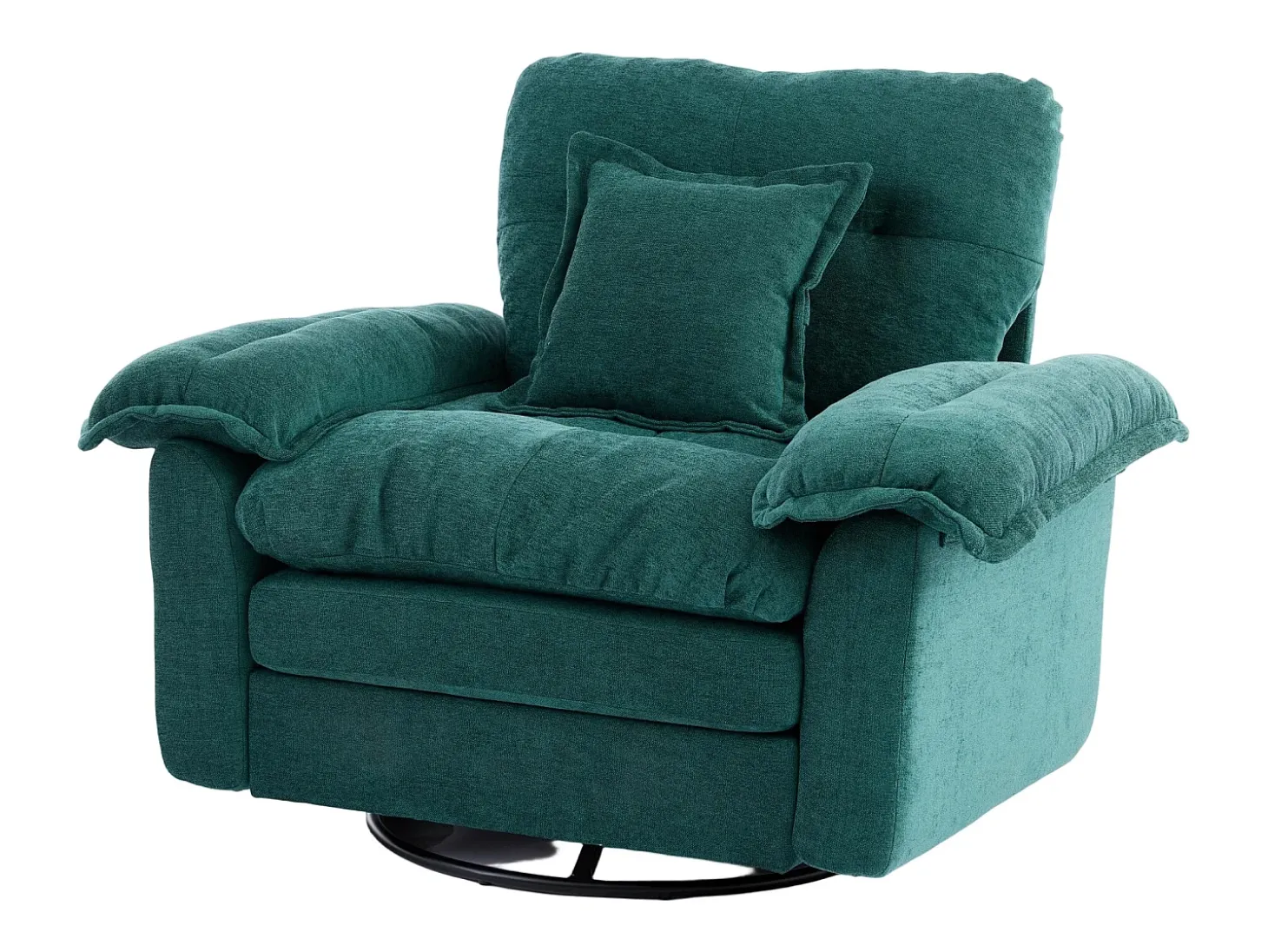 Poltrona giratória em tecido chenille verde com almofada - Ideal para sala de estar, quarto e escritório.