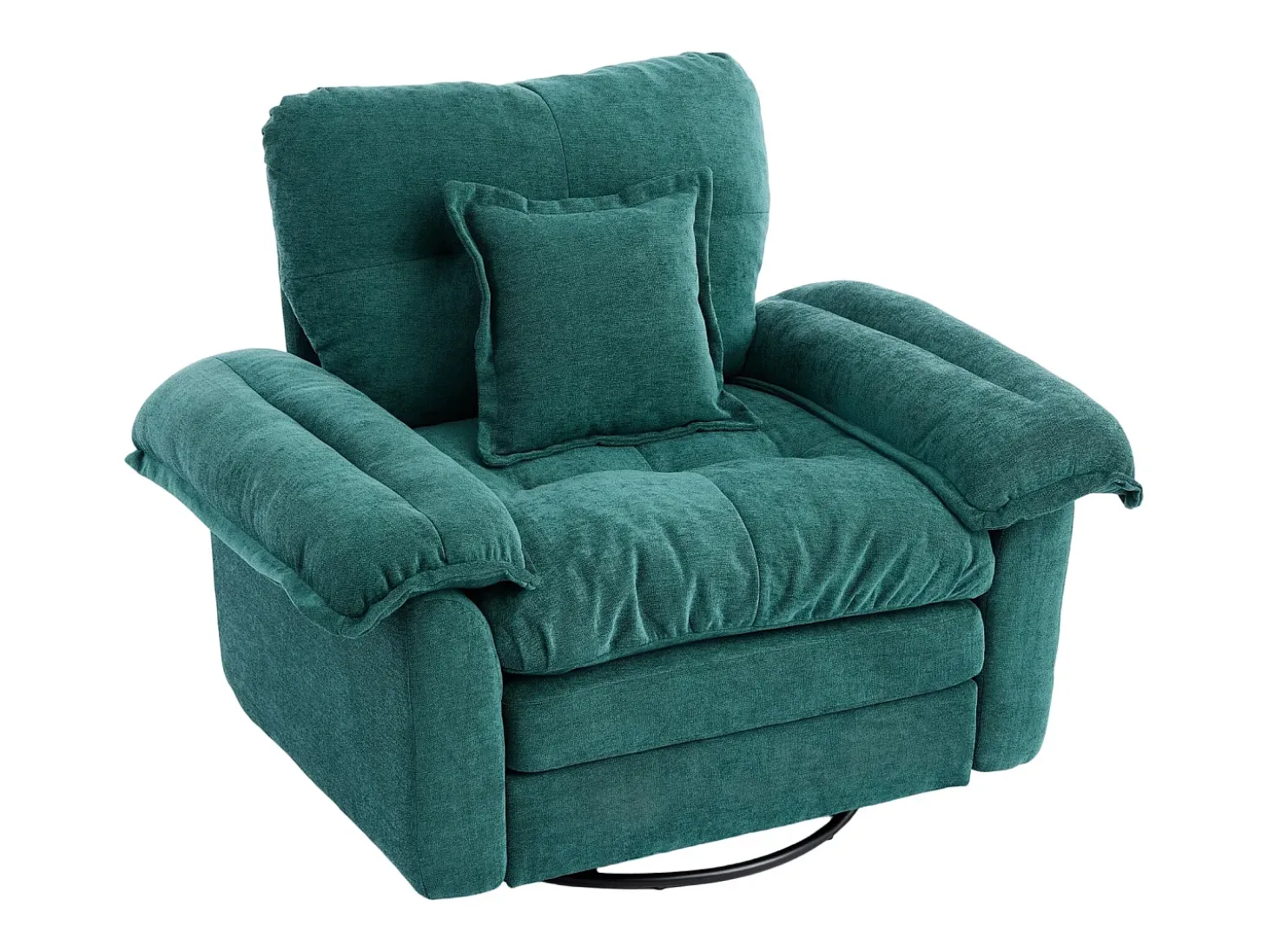 Poltrona giratória em tecido chenille verde com almofada - Ideal para sala de estar, quarto e escritório.