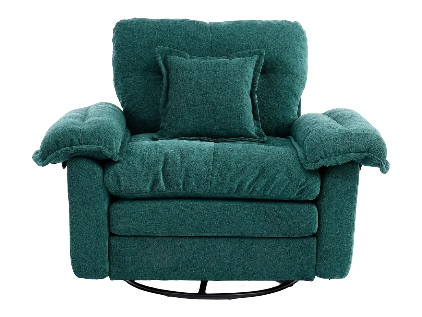 Poltrona giratória em tecido chenille verde com almofada - Ideal para sala de estar, quarto e escritório.