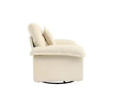 Poltrona giratória em tecido chenille bege com almofada - Ideal para sala de estar, quarto e escritório.