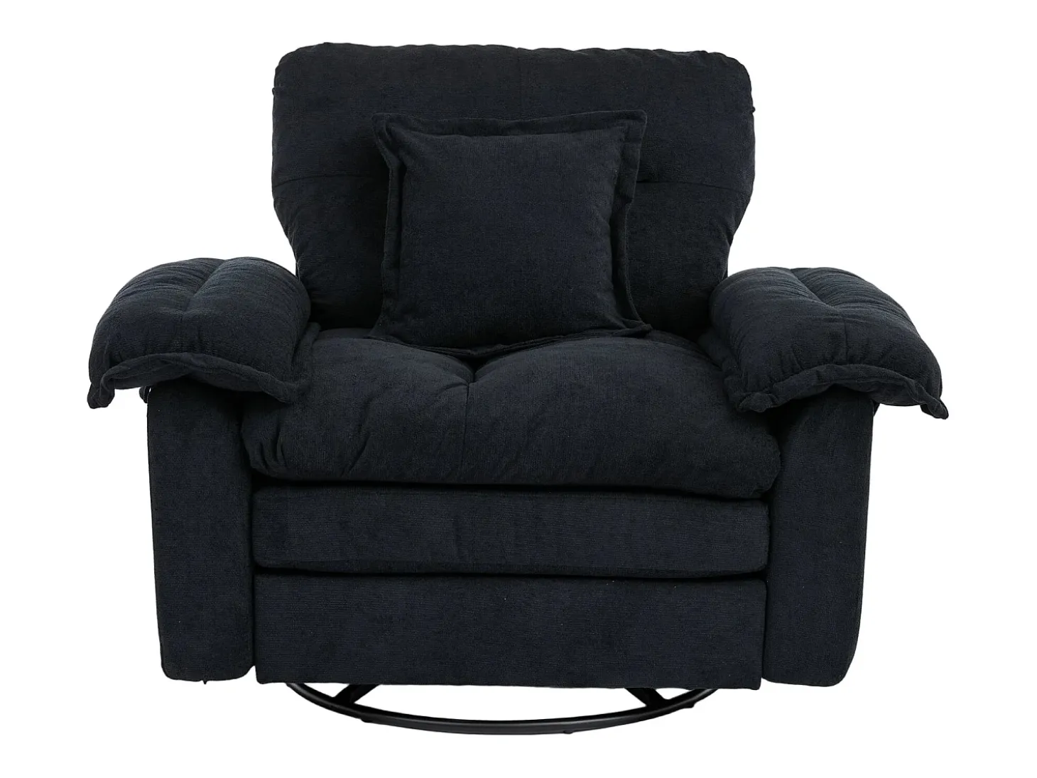 Poltrona giratória em tecido chenille preto com almofada - Ideal para sala de estar, quarto e escritório.
