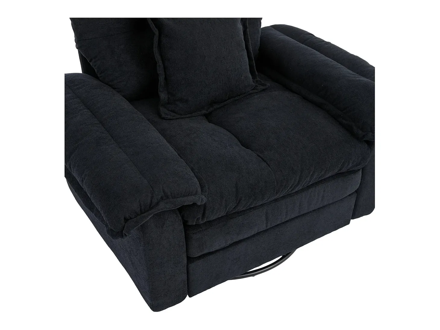 Poltrona giratória em tecido chenille preto com almofada - Ideal para sala de estar, quarto e escritório.