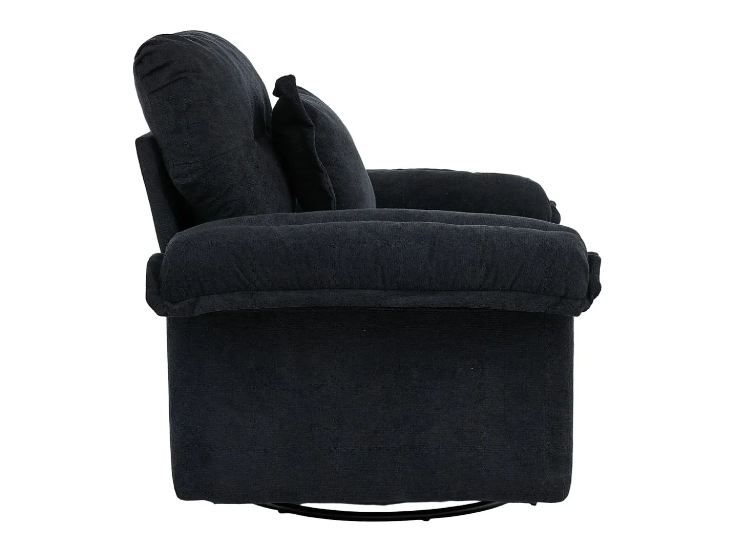 Poltrona giratória em tecido chenille preto com almofada - Ideal para sala de estar, quarto e escritório.