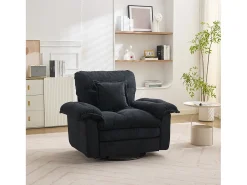 Poltrona giratória em tecido chenille preto com almofada - Ideal para sala de estar, quarto e escritório.