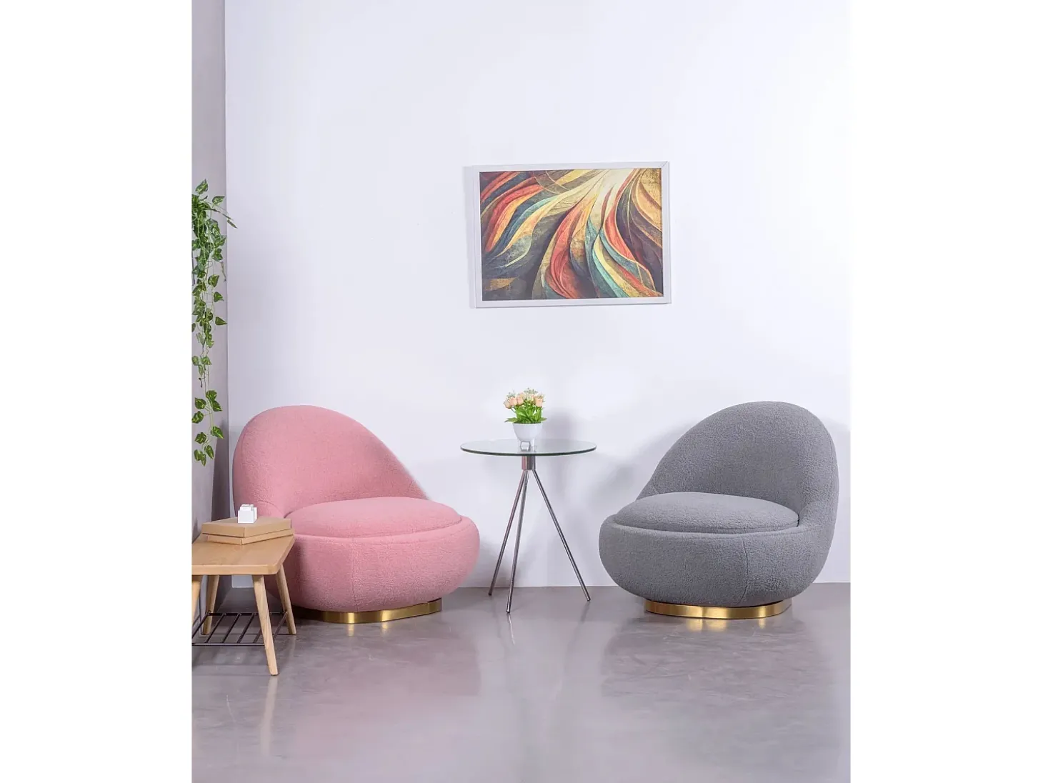 Poltrona giratório de design estofado em algodão - Corsica - Rosa