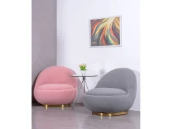 Poltrona giratório de design estofado em algodão - Corsica - Cinza