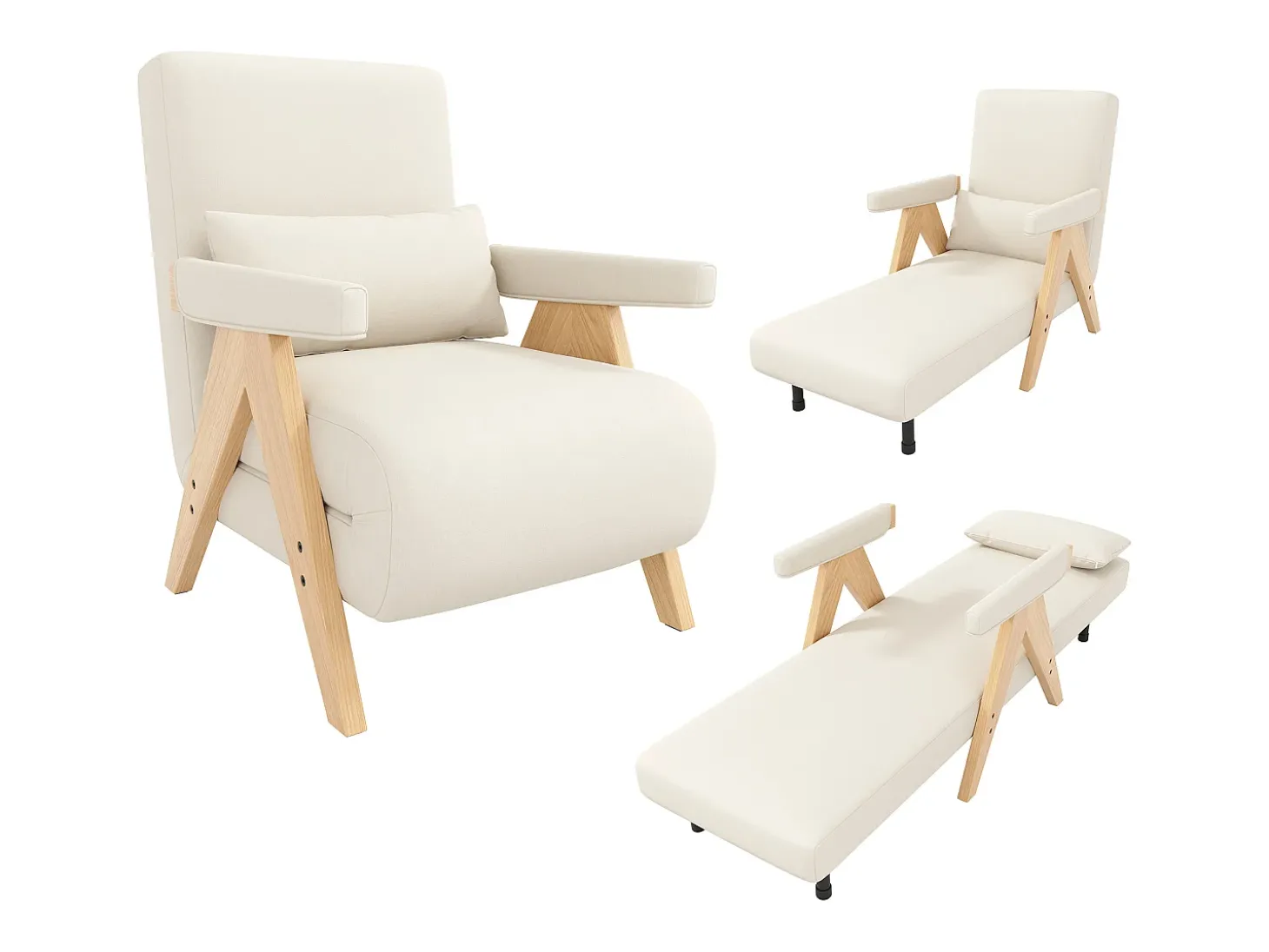 Poltrona individual 64x68,5x93 cm - conversível 3 em 1 - estofada - linho - bege + natural