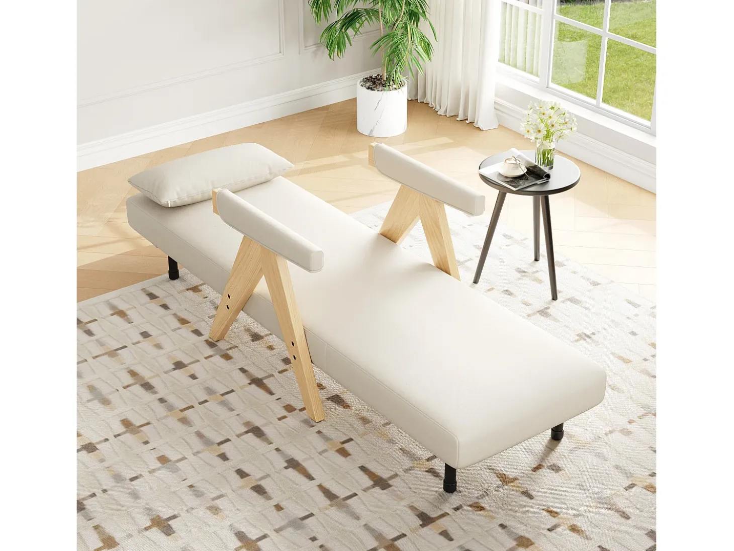 Poltrona individual 64x68,5x93 cm - conversível 3 em 1 - estofada - linho - bege + natural