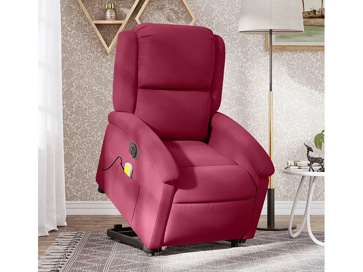 Poltrona massagens elevatória elétrica veludo vermelho-tinto SHL880212