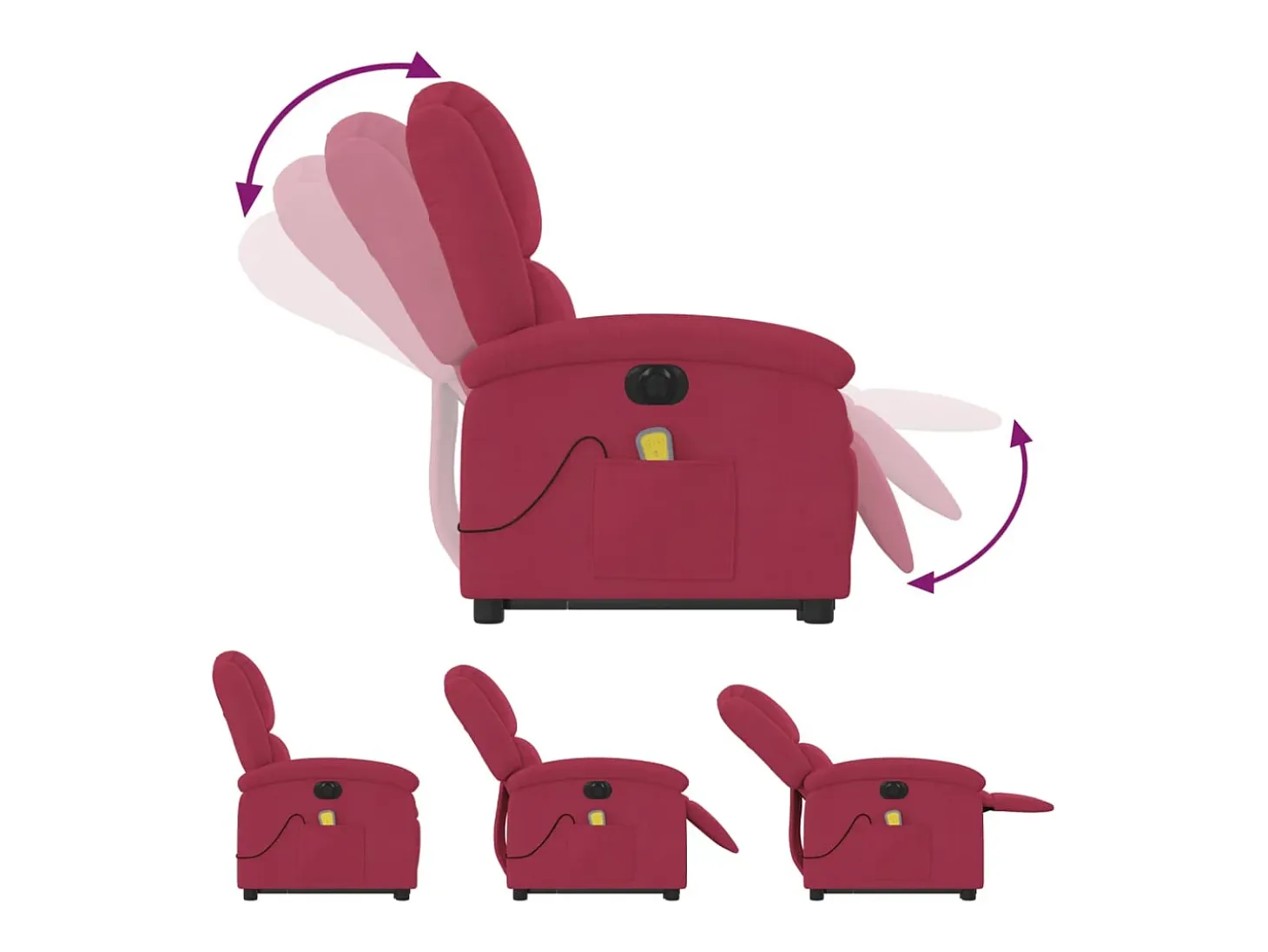 Poltrona massagens elevatória elétrica veludo vermelho-tinto SHL880212