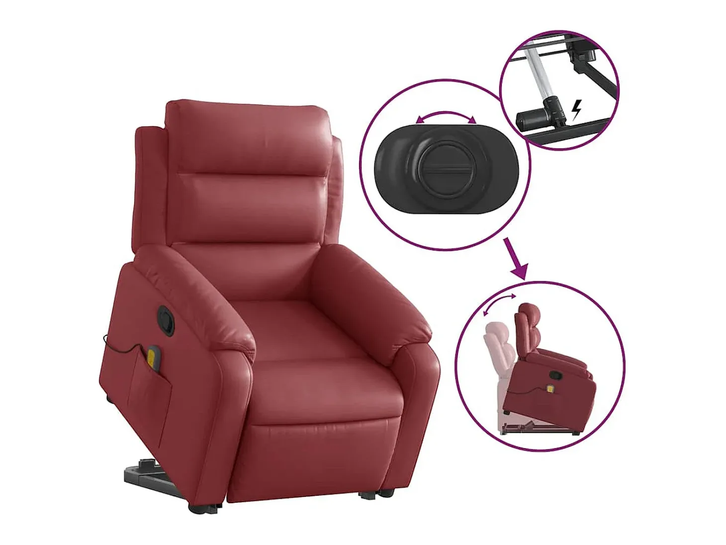Poltrona massagens reclinável couro artificial vermelho tinto SHL265759
