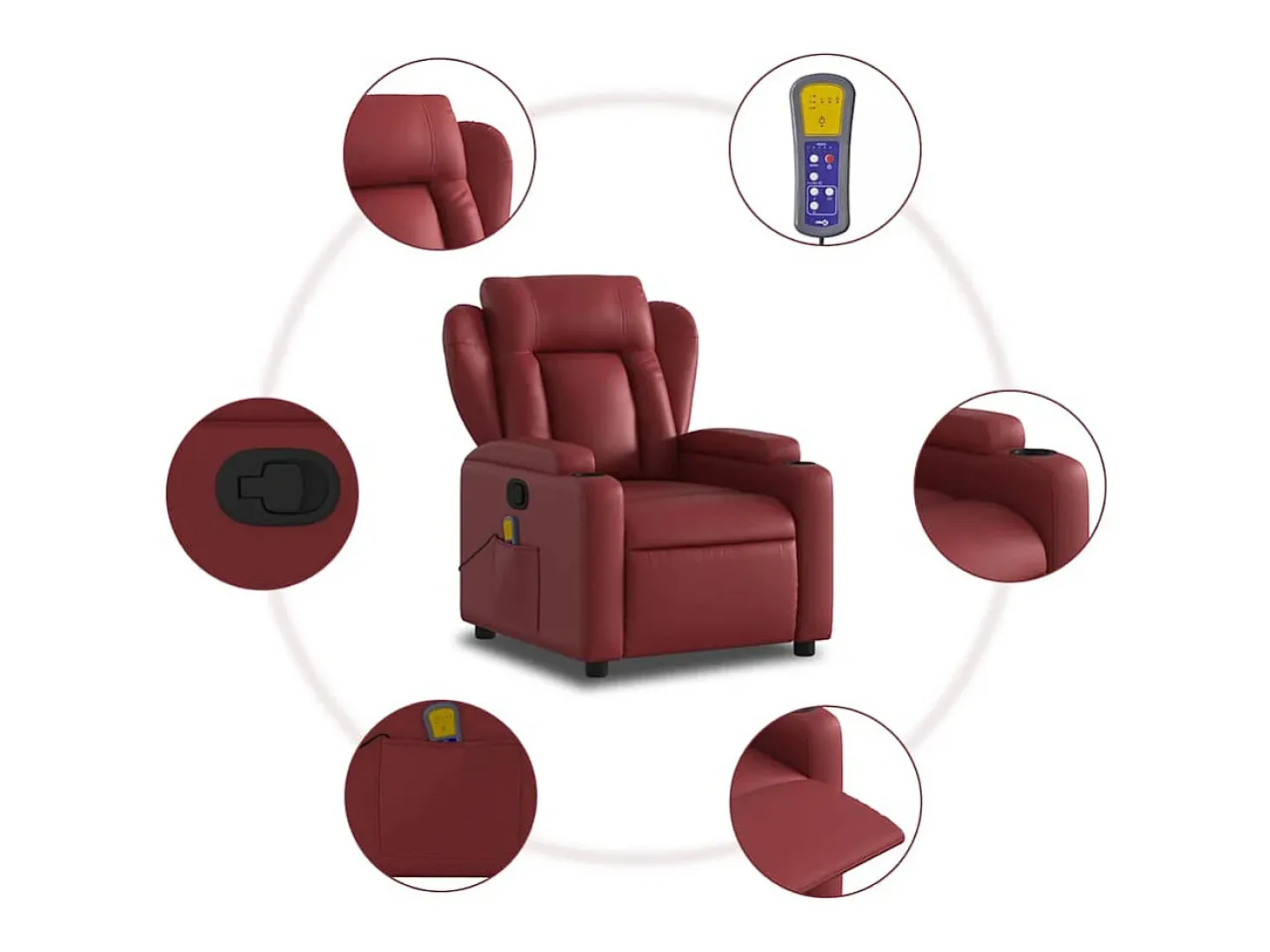 Poltrona massagens reclinável couro artificial vermelho tinto SHL407972