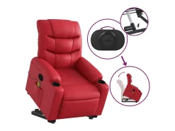 Poltrona massagens reclinável elevatória couro artif. vermelho SHL308568