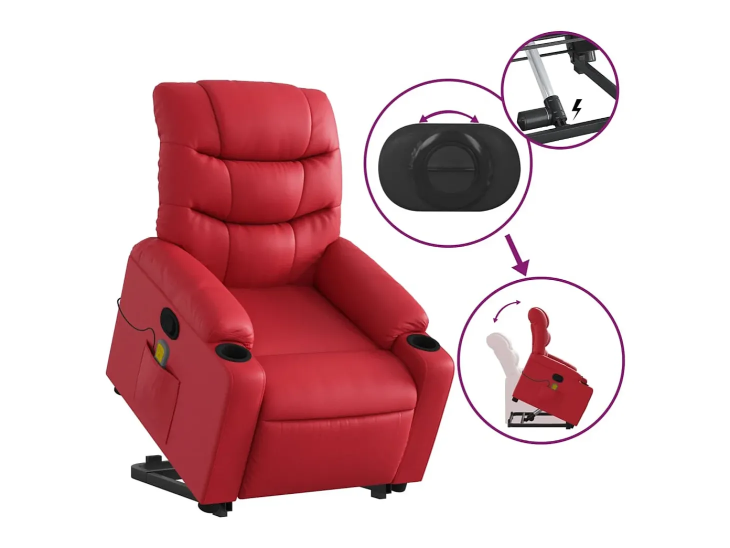 Poltrona massagens reclinável elevatória couro artif. vermelho SHL308568