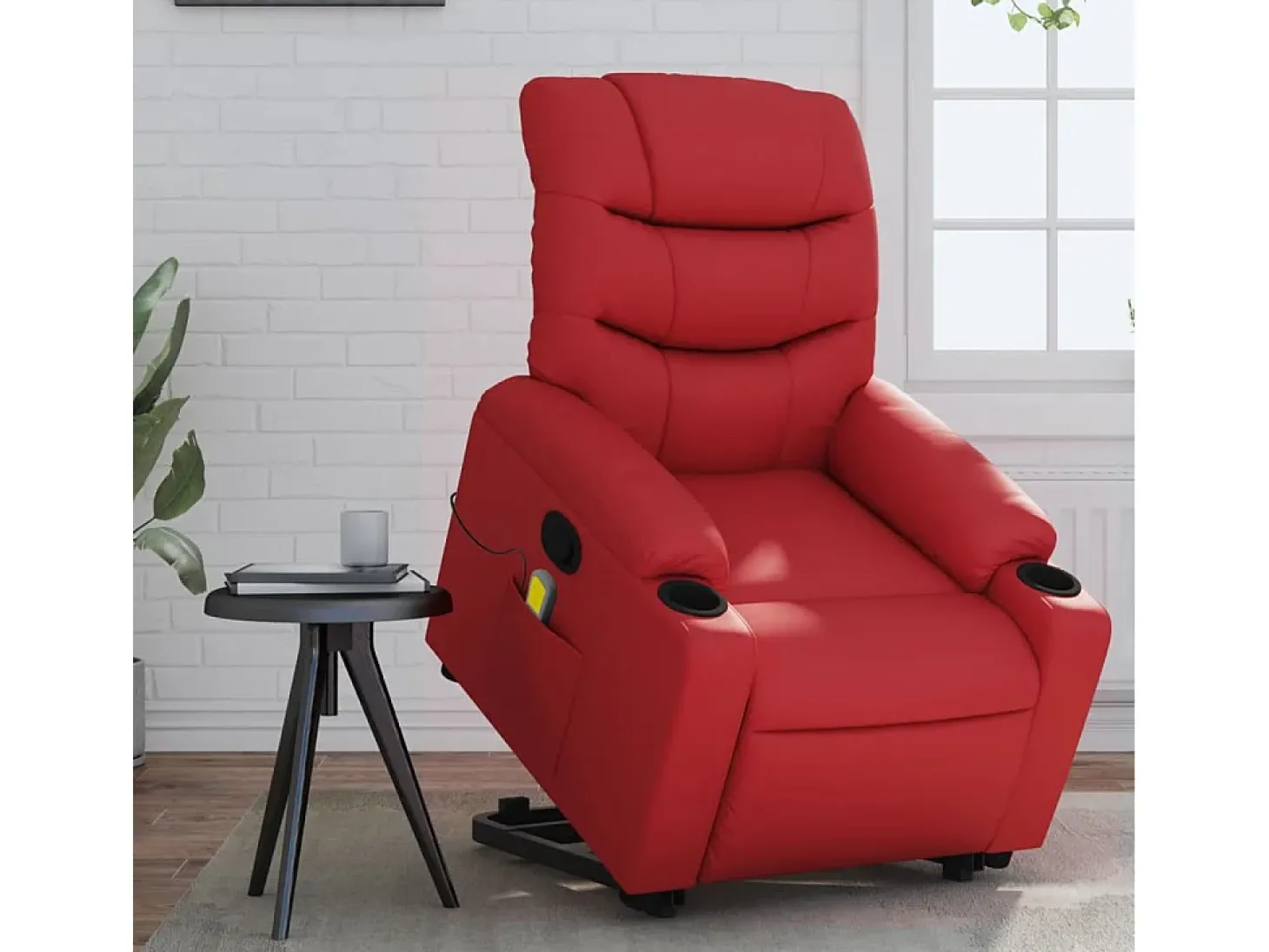 Poltrona massagens reclinável elevatória couro artif. vermelho SHL308568