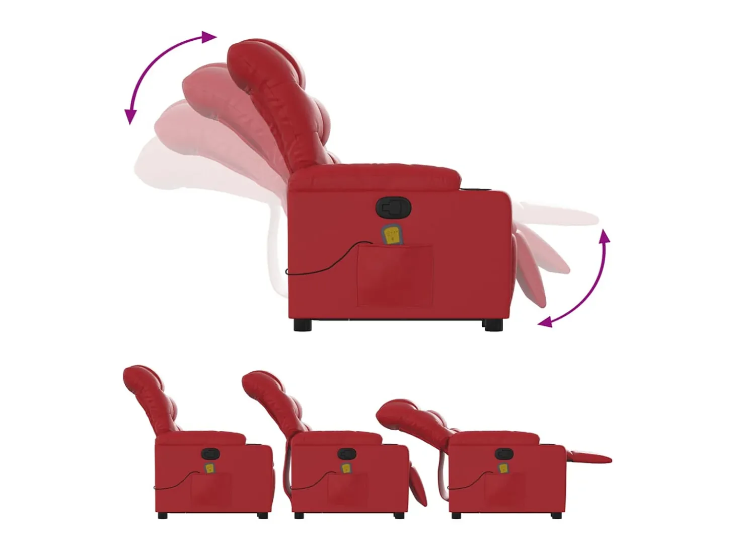 Poltrona massagens reclinável elevatória couro artif. vermelho SHL308568