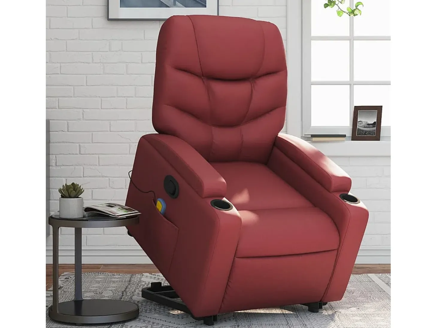 Poltrona massagens reclinável couro artificial vermelho tinto SHL100810