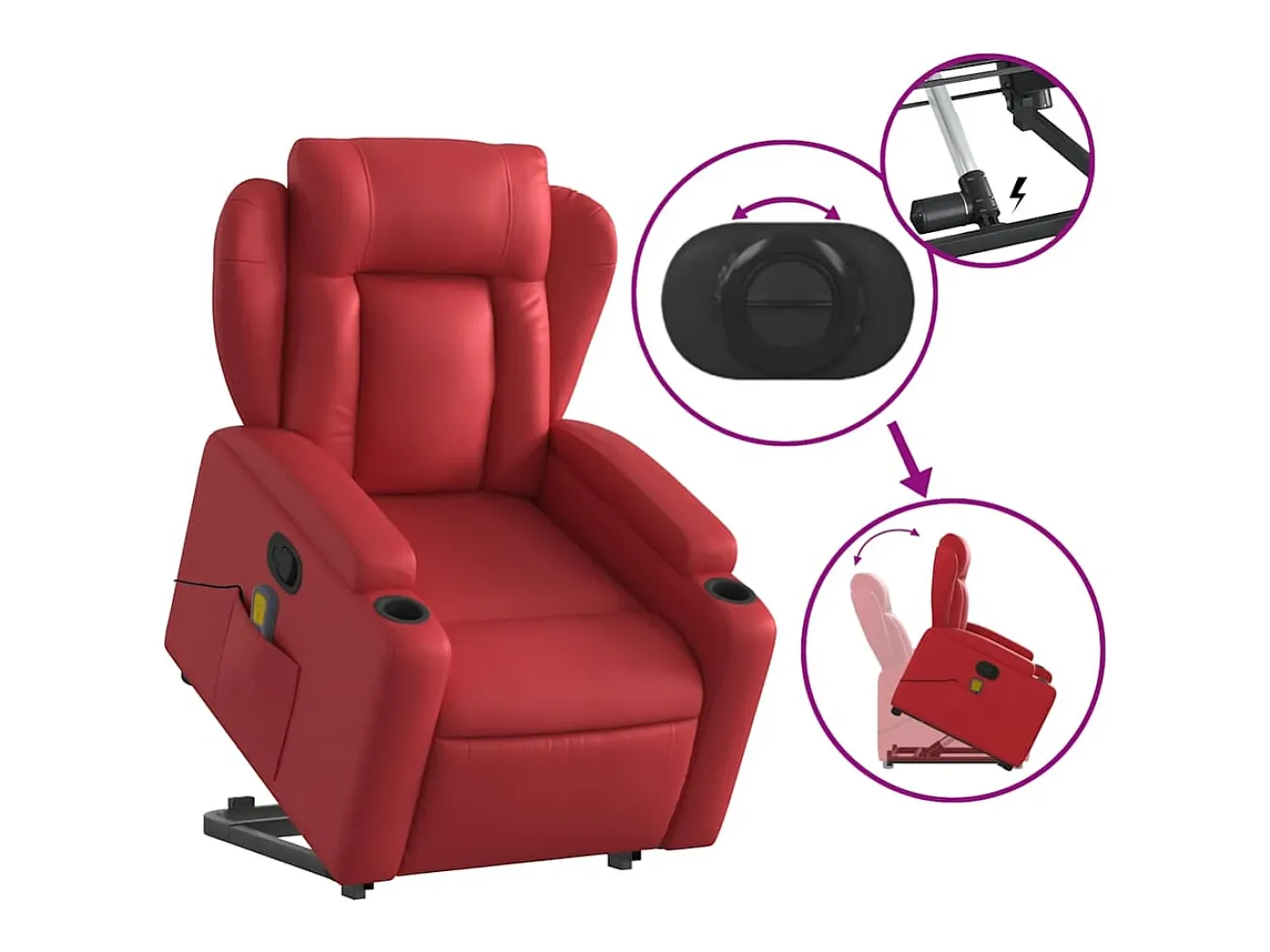 Poltrona massagens reclinável elevatória couro artif. vermelho SHL230128