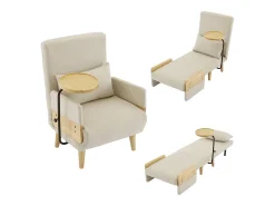 Poltrona moderna 62x67x88 cm - Poltrona conversível 3 em 1 - Com função de cama - Poltrona dobrável estofada - Bege