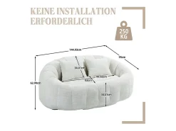 Poltrona Preguiçosa de Chenille - 2 Lugares - com 2 Almofadas - 62cm Profundidade do Assento - Carga Máx. 250kg - Bege