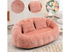 Poltrona Preguiçosa de Chenille - 2 Lugares - com 2 Almofadas - 62cm Profundidade do Assento - Carga Máx. 250kg - Rosa