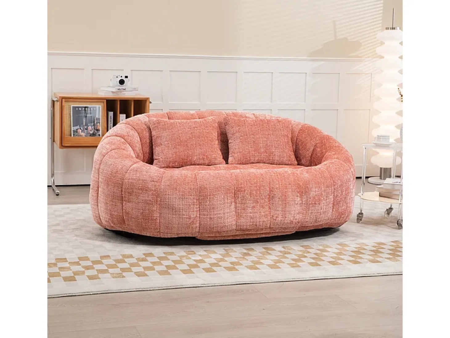 Poltrona Preguiçosa de Chenille - 2 Lugares - com 2 Almofadas - 62cm Profundidade do Assento - Carga Máx. 250kg - Rosa