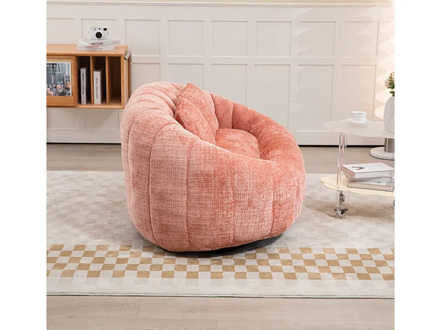Poltrona Preguiçosa de Chenille - 2 Lugares - com 2 Almofadas - 62cm Profundidade do Assento - Carga Máx. 250kg - Rosa