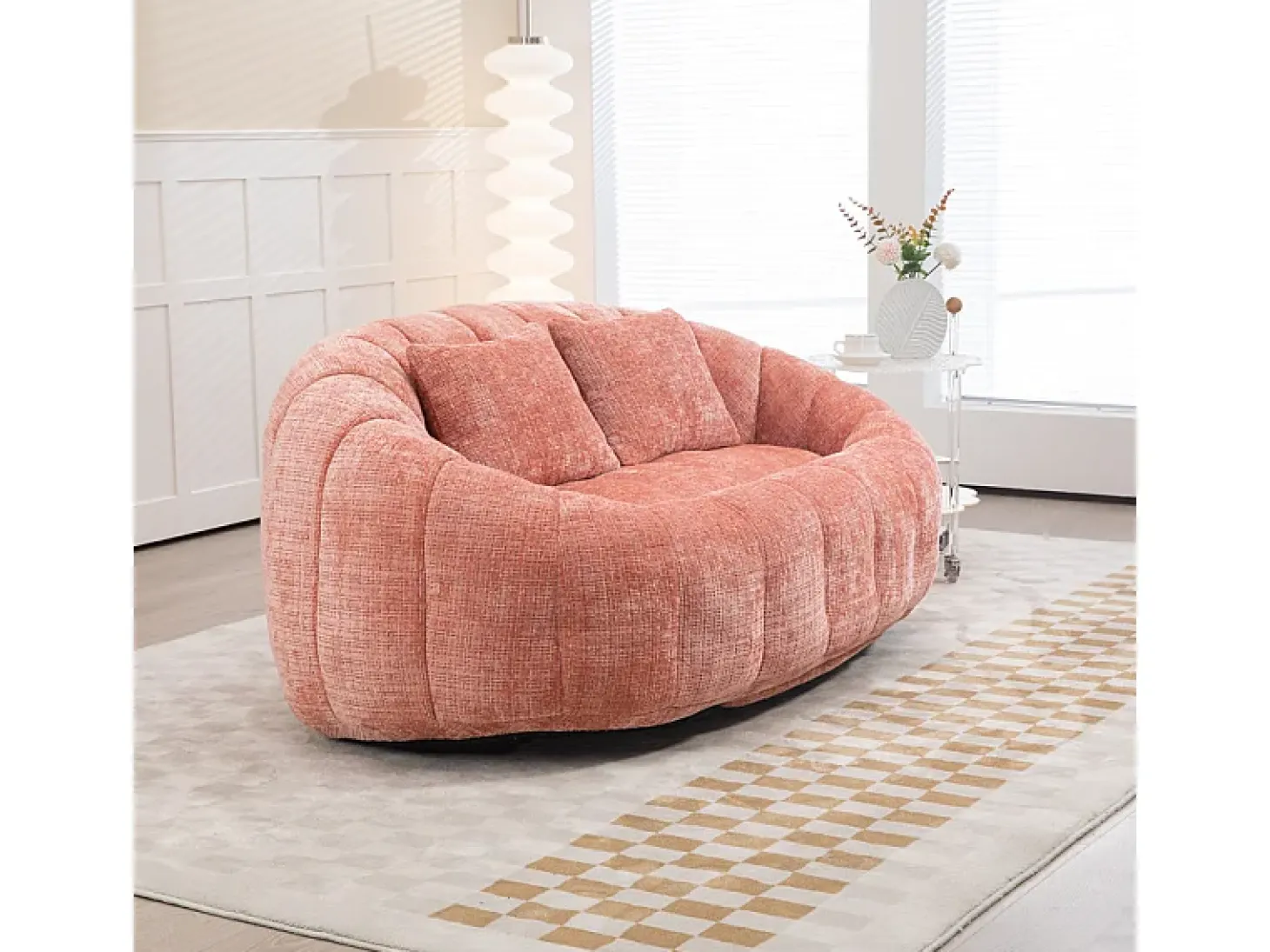 Poltrona Preguiçosa de Chenille - 2 Lugares - com 2 Almofadas - 62cm Profundidade do Assento - Carga Máx. 250kg - Rosa