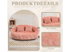 Poltrona Preguiçosa de Chenille - 2 Lugares - com 2 Almofadas - 62cm Profundidade do Assento - Carga Máx. 250kg - Rosa