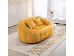 Poltrona Preguiçosa de Chenille - 2 Lugares - com 2 Almofadas - 62cm Profundidade do Assento - Carga Máx. 250kg - Amarelo