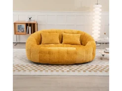 Poltrona Preguiçosa de Chenille - 2 Lugares - com 2 Almofadas - 62cm Profundidade do Assento - Carga Máx. 250kg - Amarelo