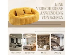 Poltrona Preguiçosa de Chenille - 2 Lugares - com 2 Almofadas - 62cm Profundidade do Assento - Carga Máx. 250kg - Amarelo