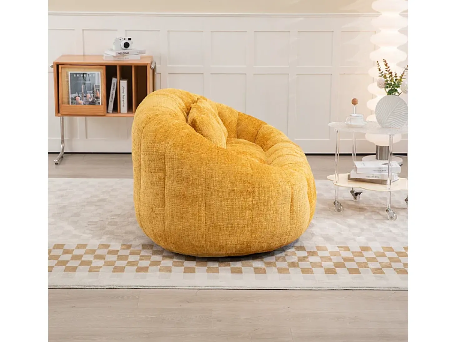 Poltrona Preguiçosa de Chenille - 2 Lugares - com 2 Almofadas - 62cm Profundidade do Assento - Carga Máx. 250kg - Amarelo
