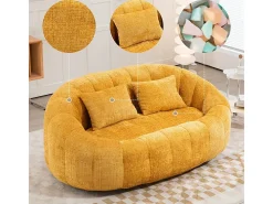 Poltrona Preguiçosa de Chenille - 2 Lugares - com 2 Almofadas - 62cm Profundidade do Assento - Carga Máx. 250kg - Amarelo
