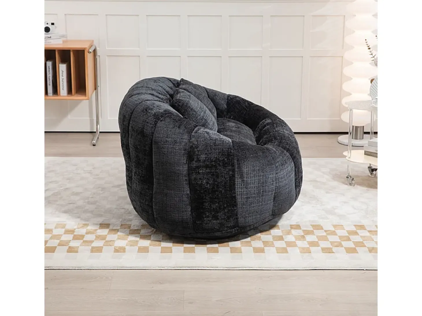 Poltrona Preguiçosa de Chenille - 2 Lugares - com 2 Almofadas - 62cm Profundidade do Assento - Carga Máx. 250kg - Preto