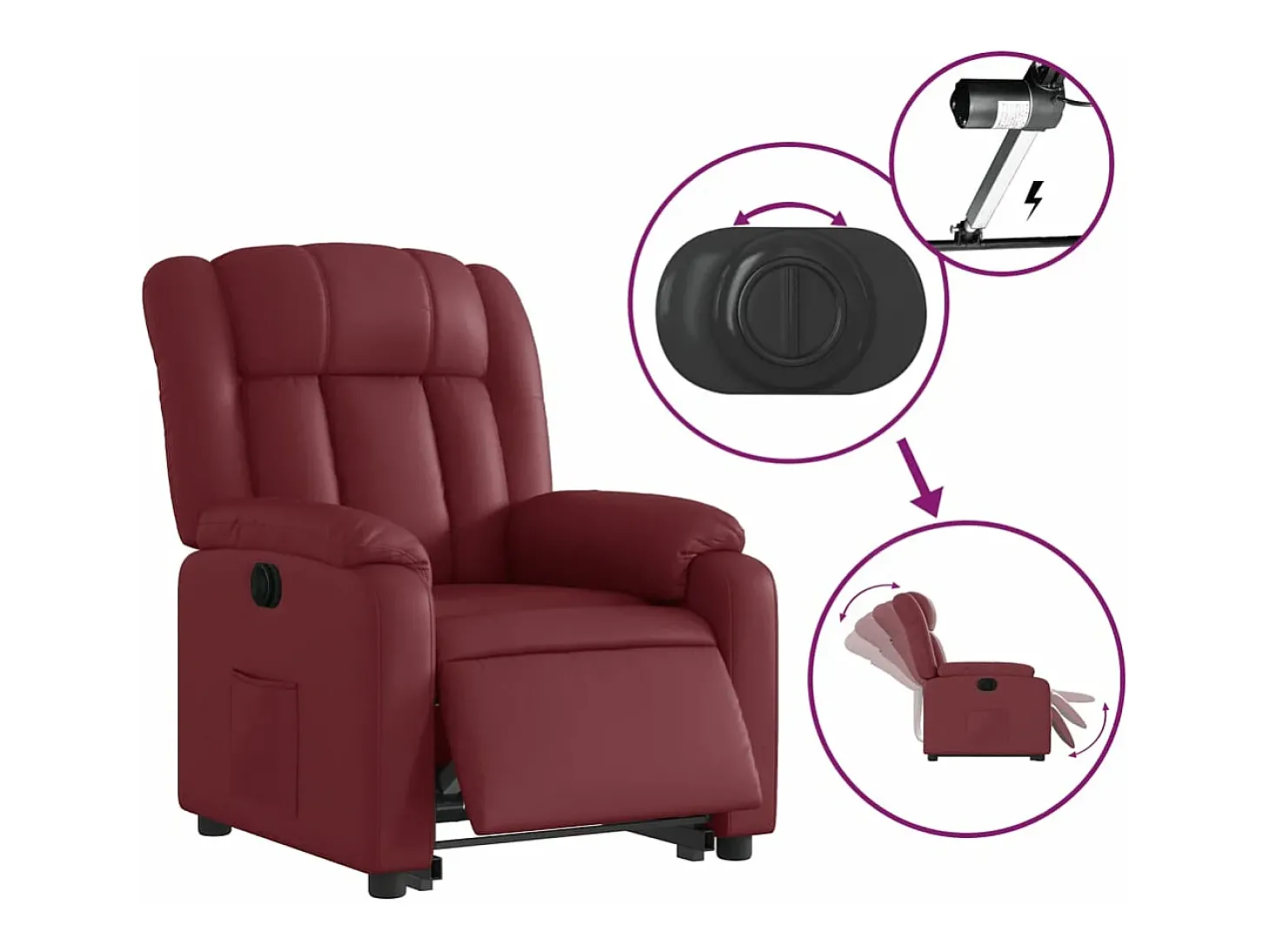 Poltrona reclin. elevatória elétrica couro artif vermelho-tinto PT299696