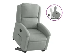 Poltrona reclinável elevatória veludo cinza-claro PT926592