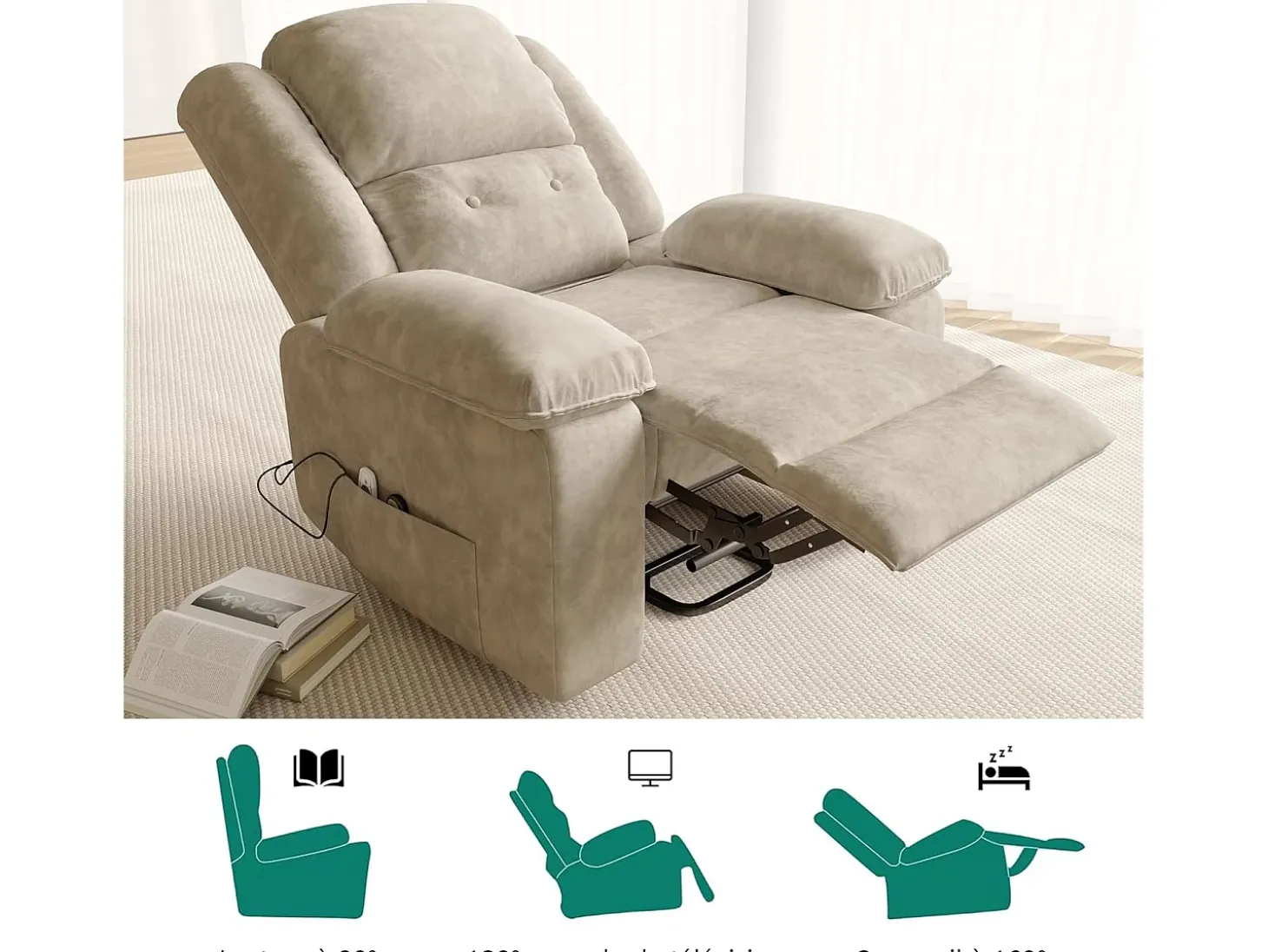 Poltrona reclinável elétrica reclinável em tecido - Cinza - C93 x L102 x A106 cm - Cinza 1