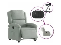 Poltrona reclinável elétrica veludo cinzento-claro PT529402