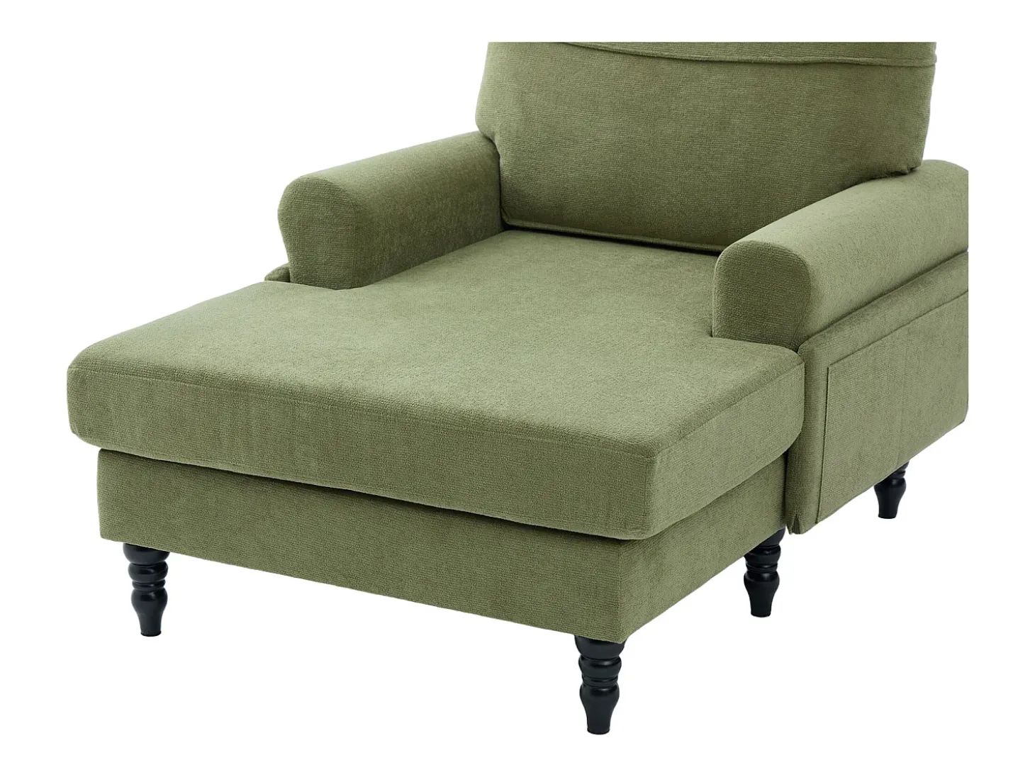 Poltrona relaxante em tecido chenille verde-azeitona - Com bolsos laterais